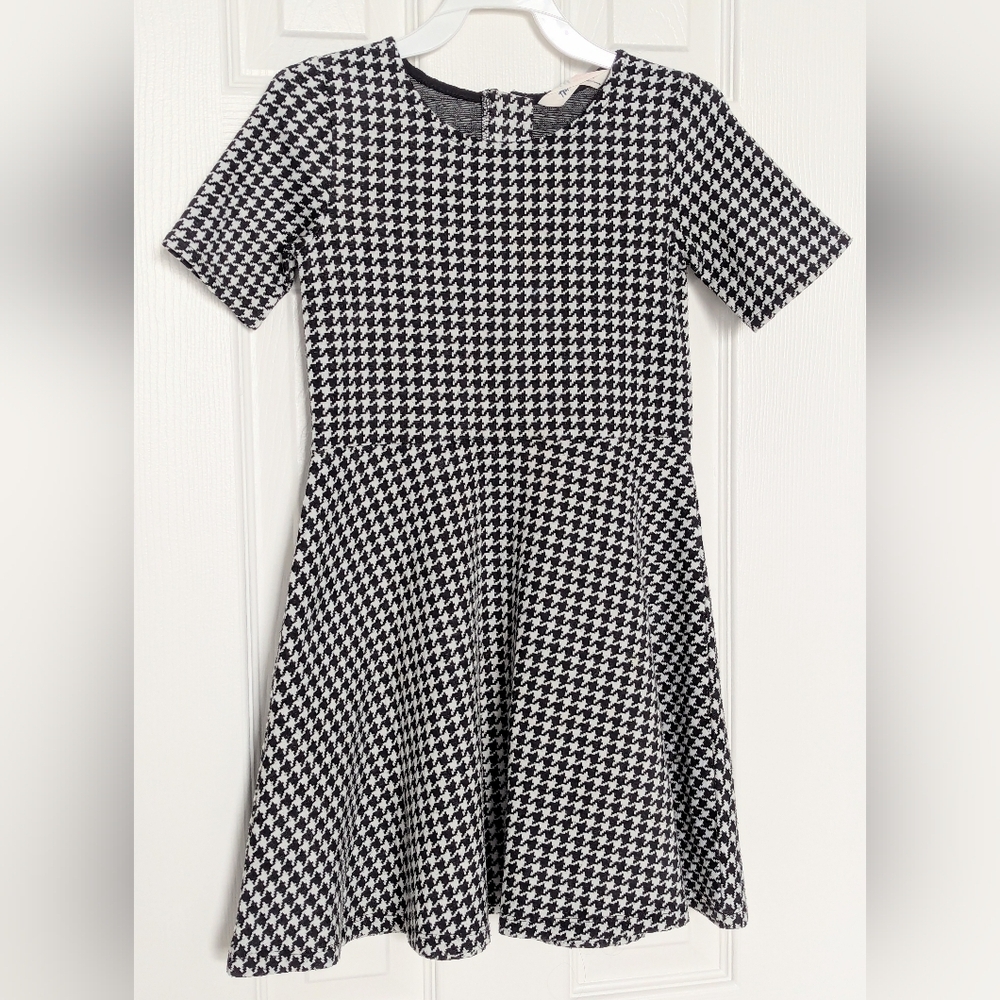 H&M Girls' (Size 6-8) Black & White Short-Sleeve Houndstooth Dress w/Back Zipper